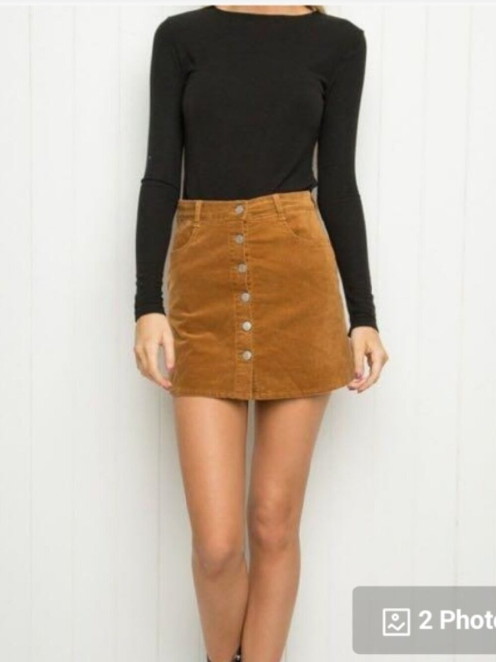 BRANDY MELVILLE Brown Velour Nanna Mini Skirt Button Front Small Fall